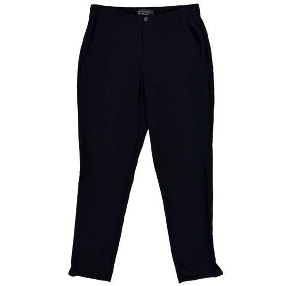 Rag & Bone Silk Blend Mid-Rise Tapered Leg Slim Ankle Slit Trouser Pants Black - Picture 2 of 16